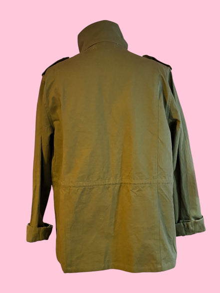 Flower jacket - verde militare 100% cotone con passamaneria Couture rose rosse