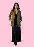 Flower jacket - verde militare 100% cotone con passamaneria Couture rose rosse