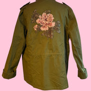 Flower jacket - verde militare 100% cotone con passamaneria Couture
