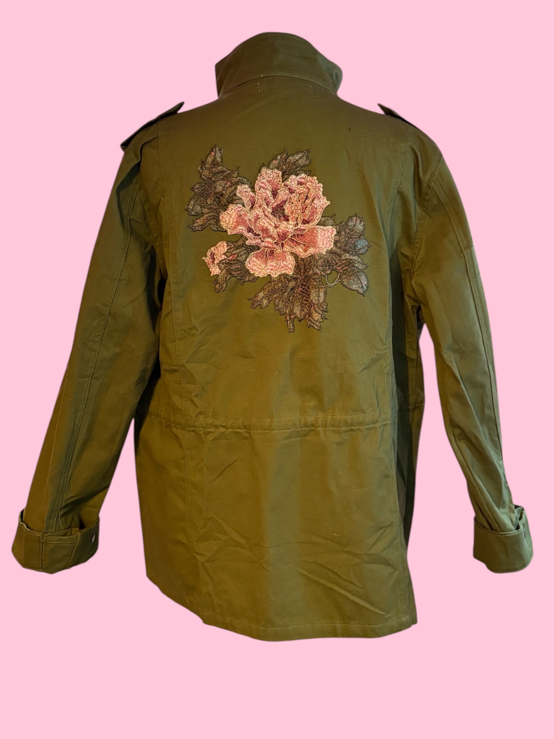 Flower jacket - verde militare 100% cotone con passamaneria Couture