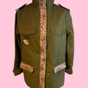 Flower jacket - verde militare 100% cotone con passamaneria Couture