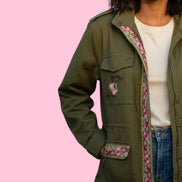 Flower jacket - verde militare 100% cotone con passamaneria Couture