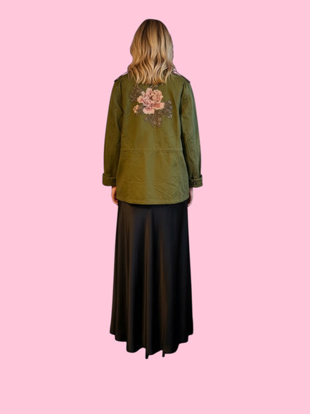 Flower jacket - verde militare 100% cotone con passamaneria Couture