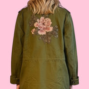 Flower jacket - verde militare 100% cotone con passamaneria Couture