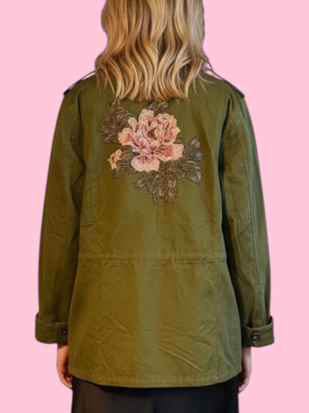 Flower jacket - verde militare 100% cotone con passamaneria Couture