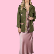 Flower jacket - verde militare 100% cotone con passamaneria Couture