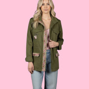 Flower jacket - verde militare 100% cotone con passamaneria Couture