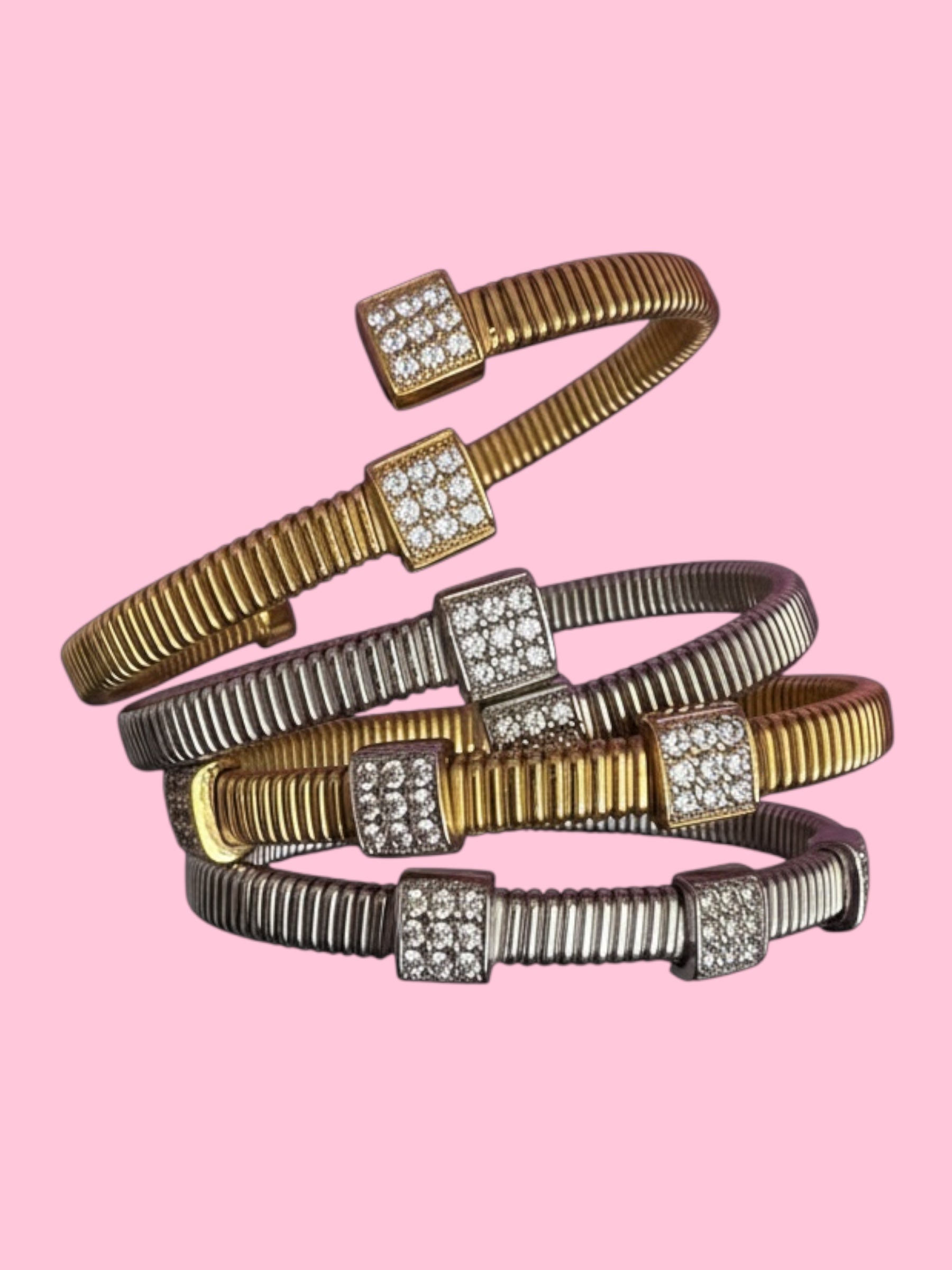 Bracciale CONTRARIE'  Tubogas SLIM  CARRE' argento 925 con zirconi