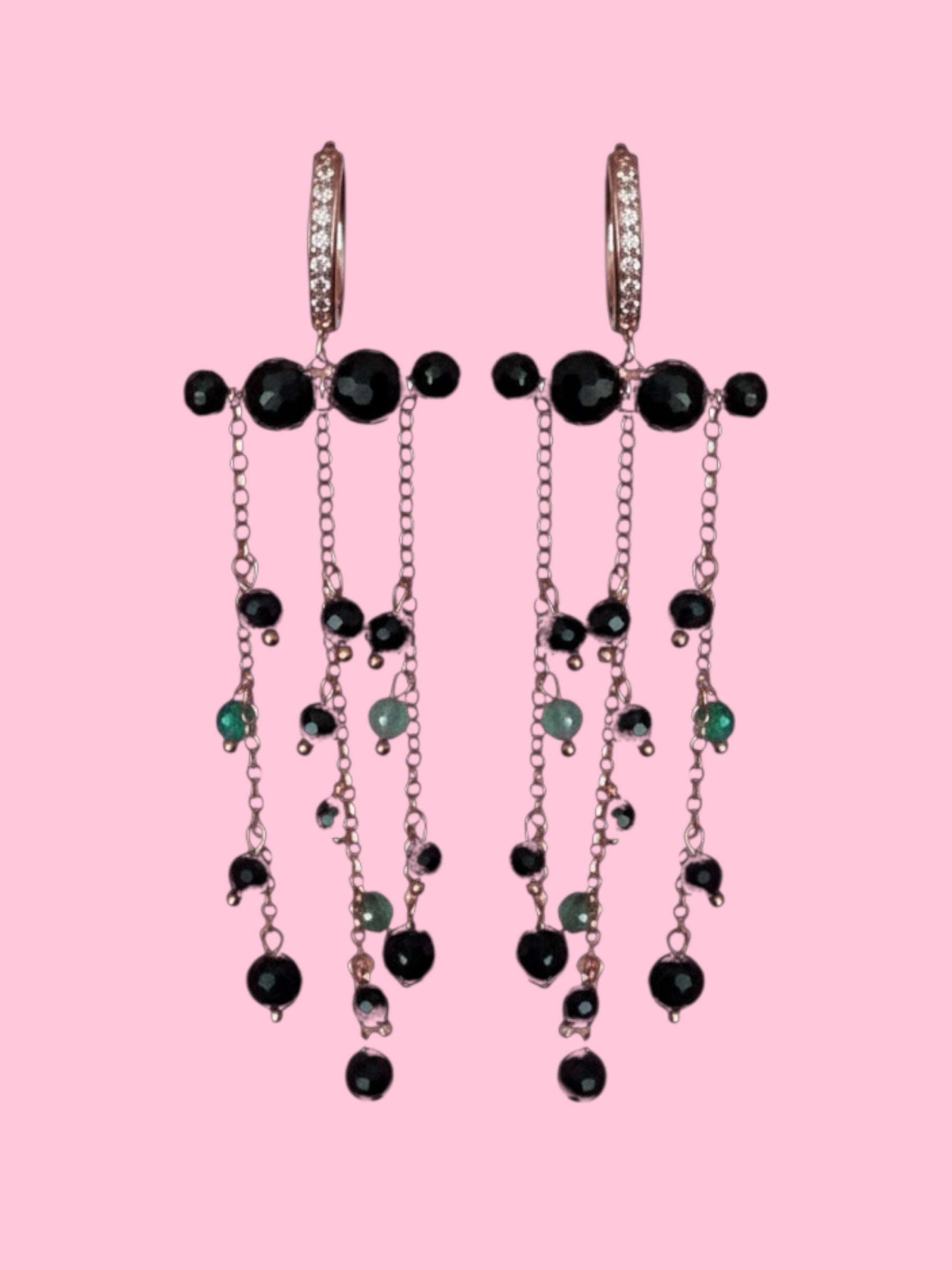 Chandelier - Orecchini con cascata di onice e agata verde