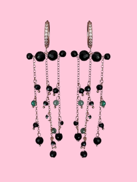 Chandelier - Orecchini con cascata di onice e agata verde