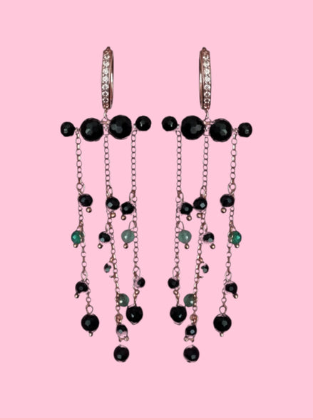 Chandelier - Orecchini con cascata di onice e agata verde