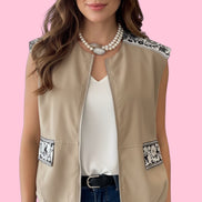 Flower Gilet sabbia con passamaneria Couture