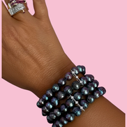 Bracciale Bisette -  2 giri perle semi-round grigio scuro