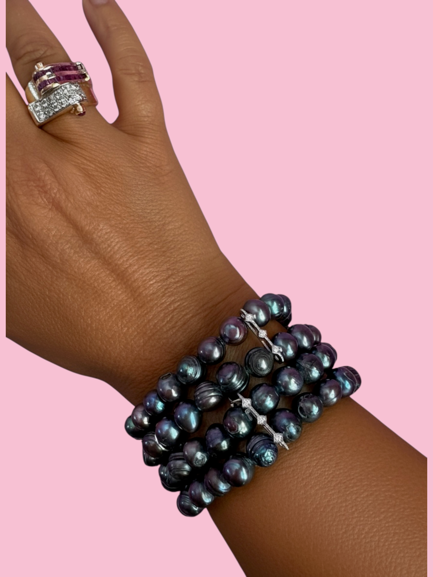Bracciale Bisette -  2 giri perle semi-round grigio scuro