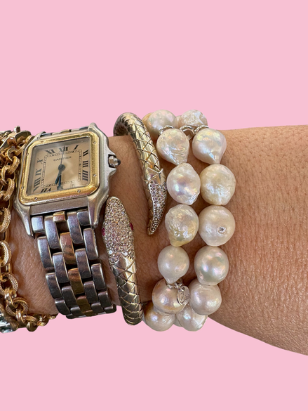 Bracciale Bisette -  2 giri perle barocche color avorio chiaro