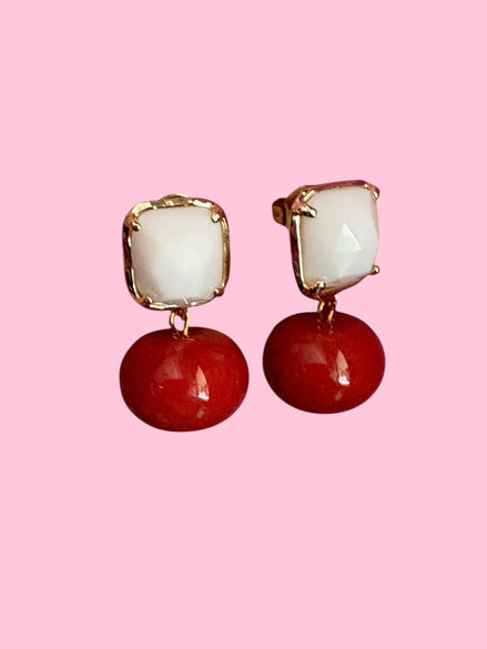 Orecchini  - MEDITERRANEA corallo rosso e agata bianca argento 925 gold