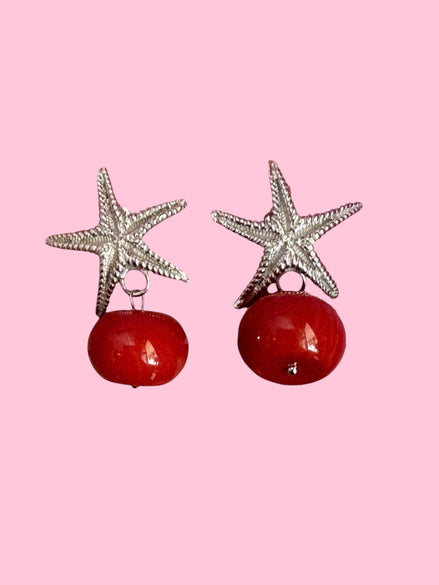 Orecchini  - MEDITERRANEA corallo rosso stella marina argento 925
