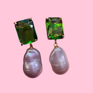orecchini  Zircone verde argento 925 grandi perle coltivate barocche