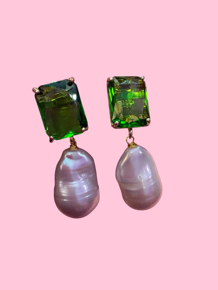 orecchini  Zircone verde argento 925 grandi perle coltivate barocche