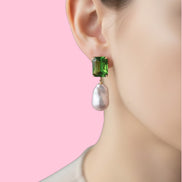 orecchini  Zircone verde argento 925 grandi perle coltivate barocche