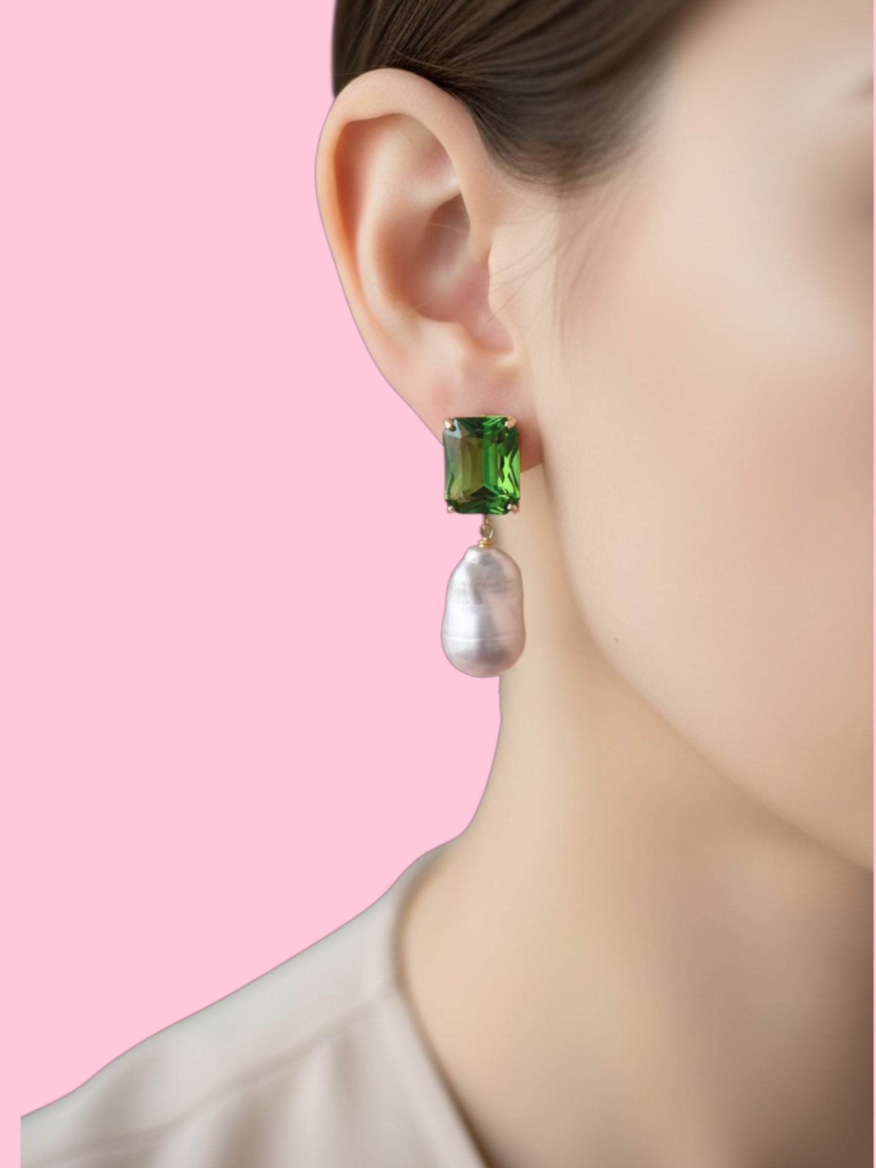 orecchini  Zircone verde argento 925 grandi perle coltivate barocche