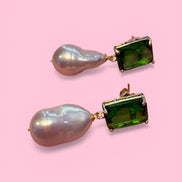 orecchini  Zircone verde argento 925 grandi perle coltivate barocche