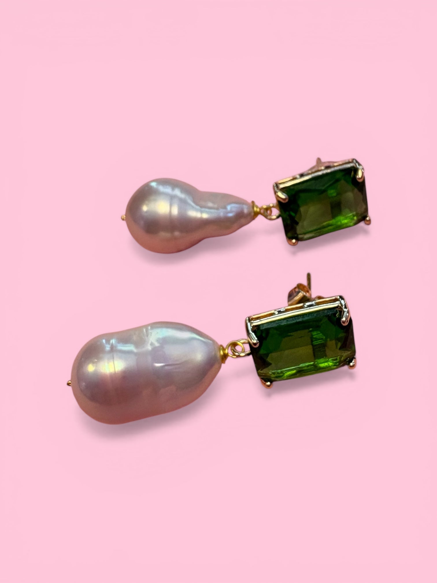 orecchini  Zircone verde argento 925 grandi perle coltivate barocche