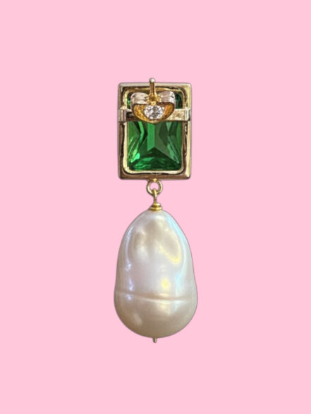orecchini  Zircone verde argento 925 grandi perle coltivate barocche