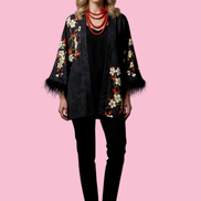 flower Kimono  - giacchina Kimono con piume struzzo