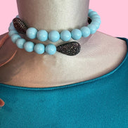 INCANTEVOLE -  OCEANO Chocker flessibile turchese 1.2 contrarié con terminali gocce marcassite