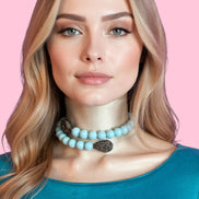 INCANTEVOLE -  OCEANO Chocker flessibile turchese 1.2 contrarié con terminali gocce marcassite