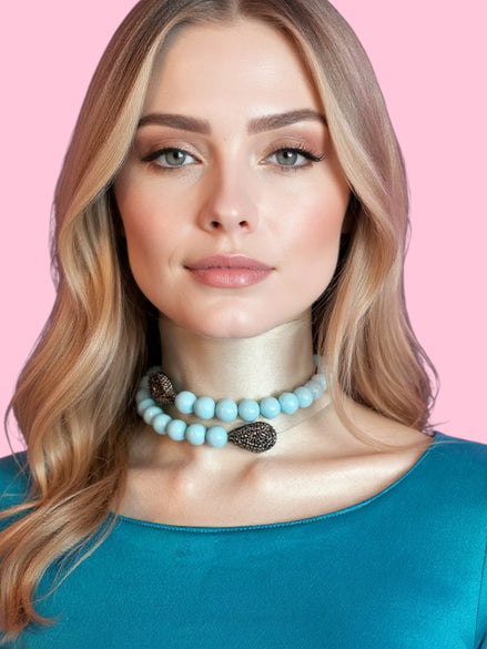 INCANTEVOLE -  OCEANO Chocker flessibile turchese 1.2 contrarié con terminali gocce marcassite