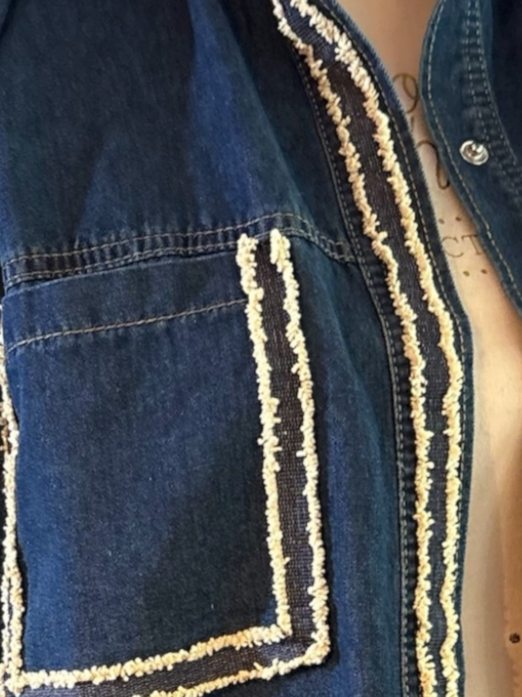 Camicia denim- Chanellina camicia 100% cotone con passamaneria Couture