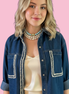 Camicia denim- Chanellina camicia 100% cotone con passamaneria Couture