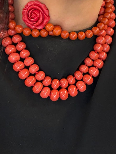 Collana MEDITERRANEA - barilotti corallo rosso lisci