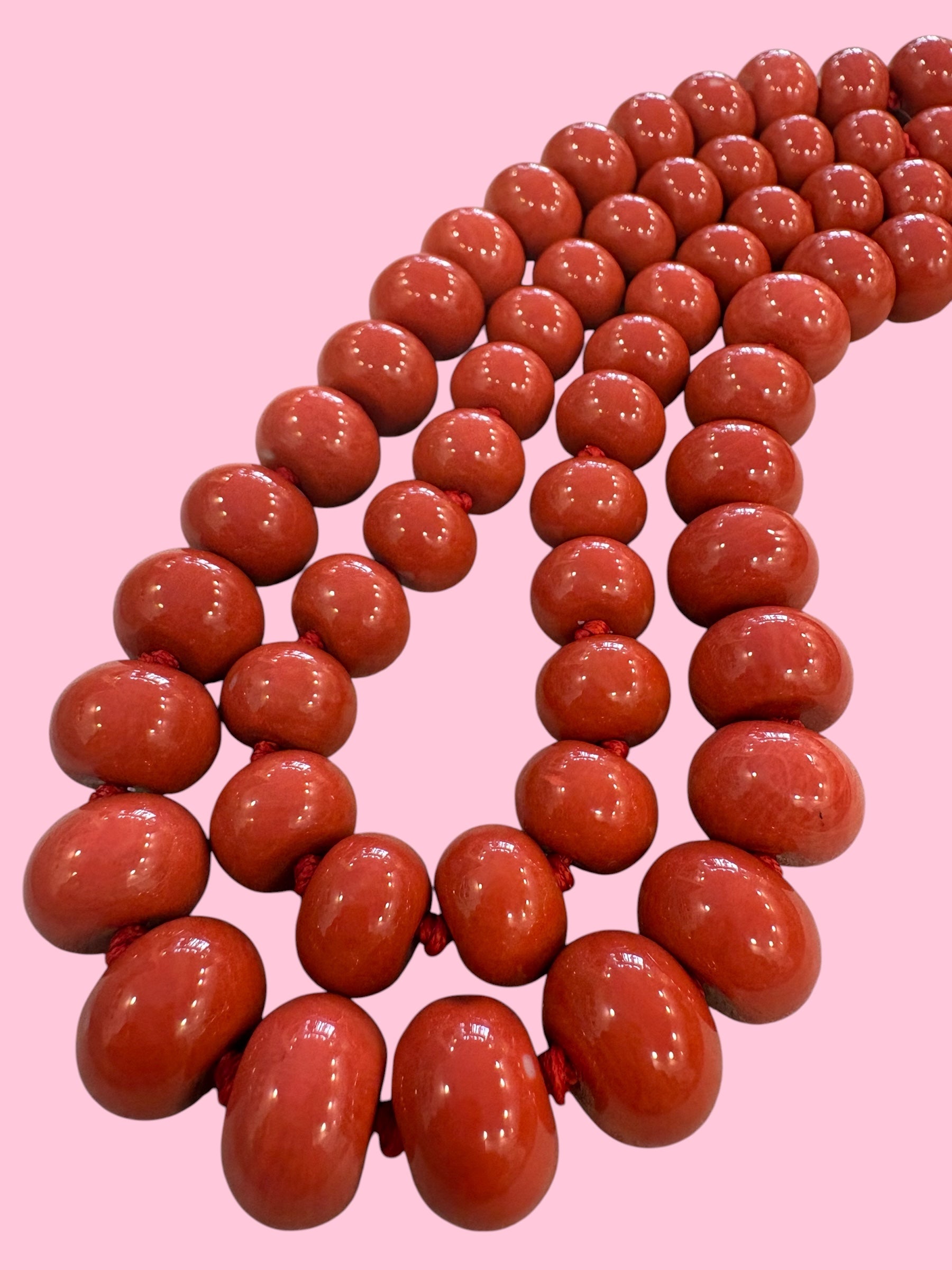 Collana MEDITERRANEA - barilotti corallo rosso lisci
