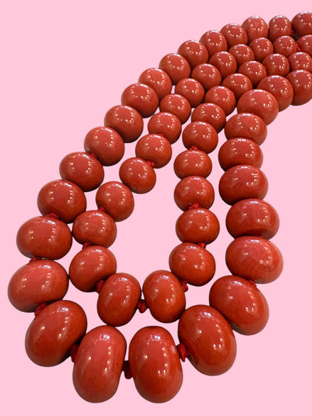 Collana MEDITERRANEA - barilotti corallo rosso lisci