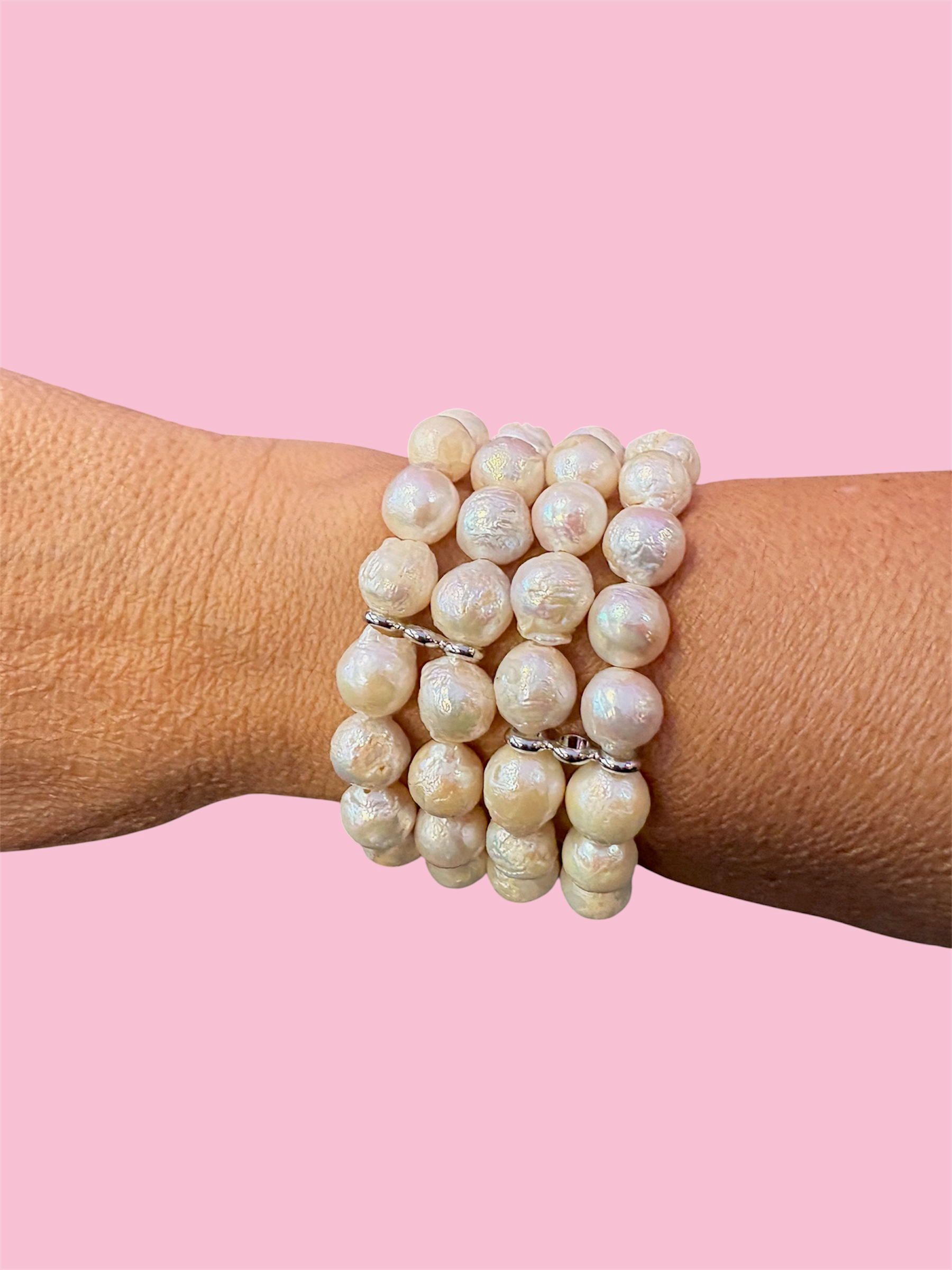 Bracciale Bisette -  2 giri perle barocche color avorio chiaro