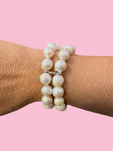 Bracciale Bisette -  2 giri perle barocche color avorio chiaro