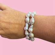 Bracciale Bisette -  2 giri perle barocche bianche con argento 925
