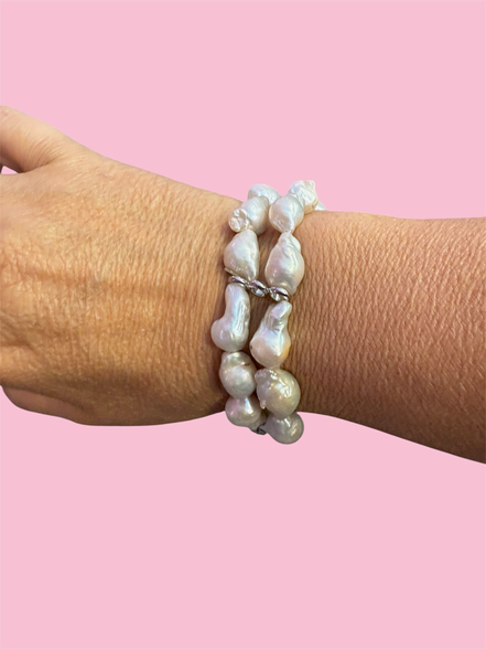 Bracciale Bisette -  2 giri perle barocche bianche con argento 925
