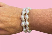 Bracciale Bisette -  2 giri perle barocche bianche con argento 925