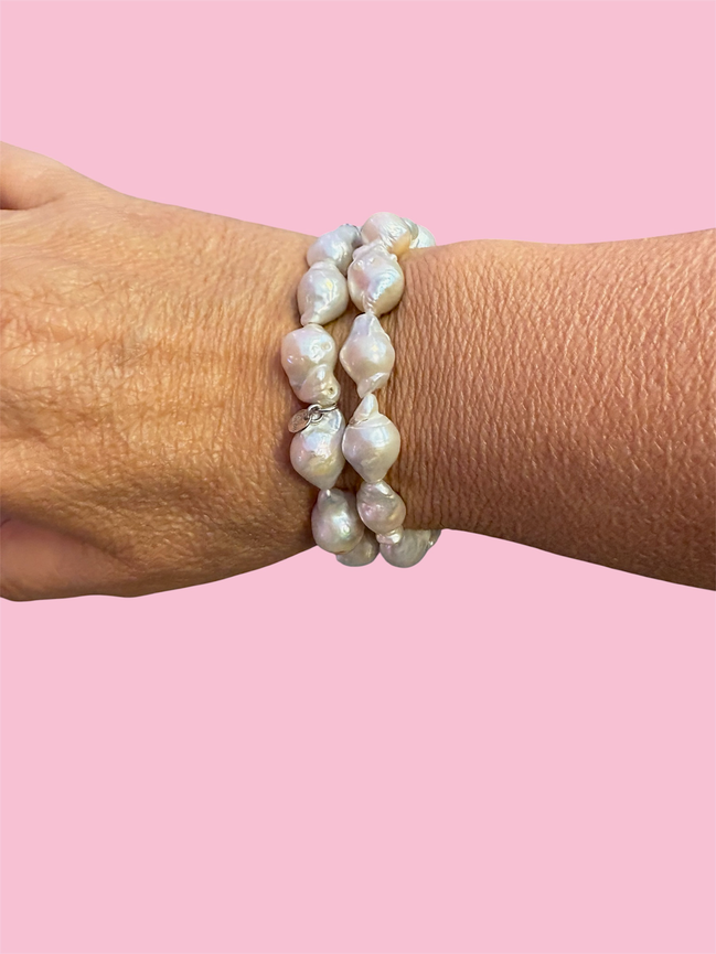 Bracciale Bisette -  2 giri perle barocche bianche con argento 925
