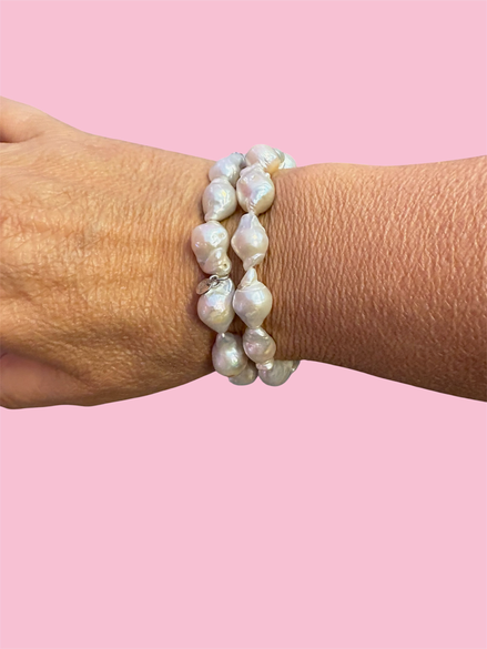 Bracciale Bisette -  2 giri perle barocche bianche con argento 925
