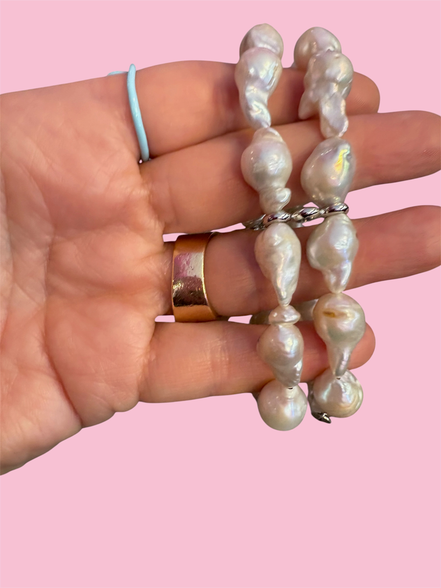 Bracciale Bisette -  2 giri perle barocche bianche con argento 925