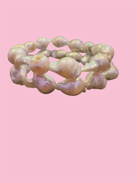 Bracciale Bisette -  2 giri perle barocche bianche con argento 925
