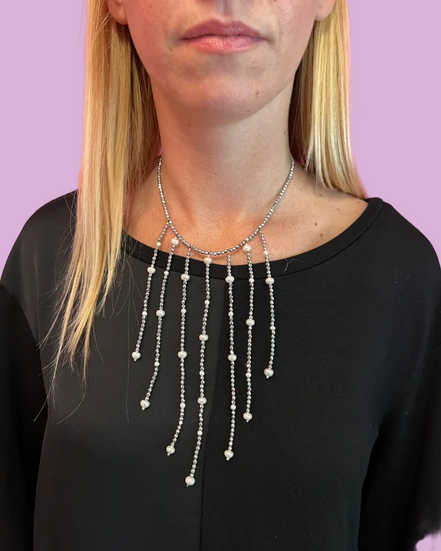 Collana Haute Couture a Frange – Ematite, Perle e Argento 925