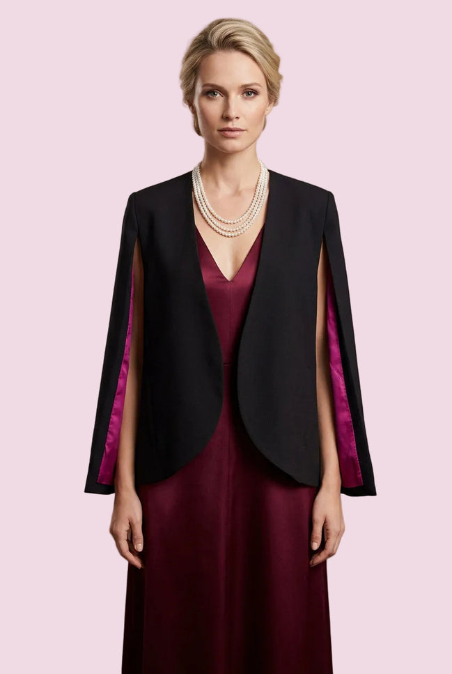 Giacca mantella  in  100% Foulé di lana nera