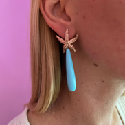 Orecchini-  OCEANO Goccia di turchese con stella marina argento 925
