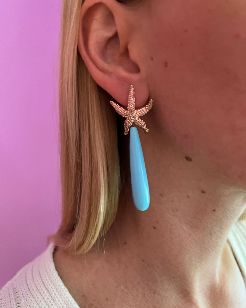 Orecchini-  OCEANO Goccia di turchese con stella marina argento 925